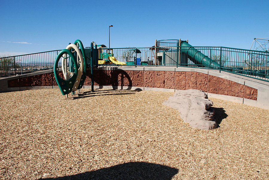 Photograph of Homage to Discarded Things installed in the play area at Paseo Vista park