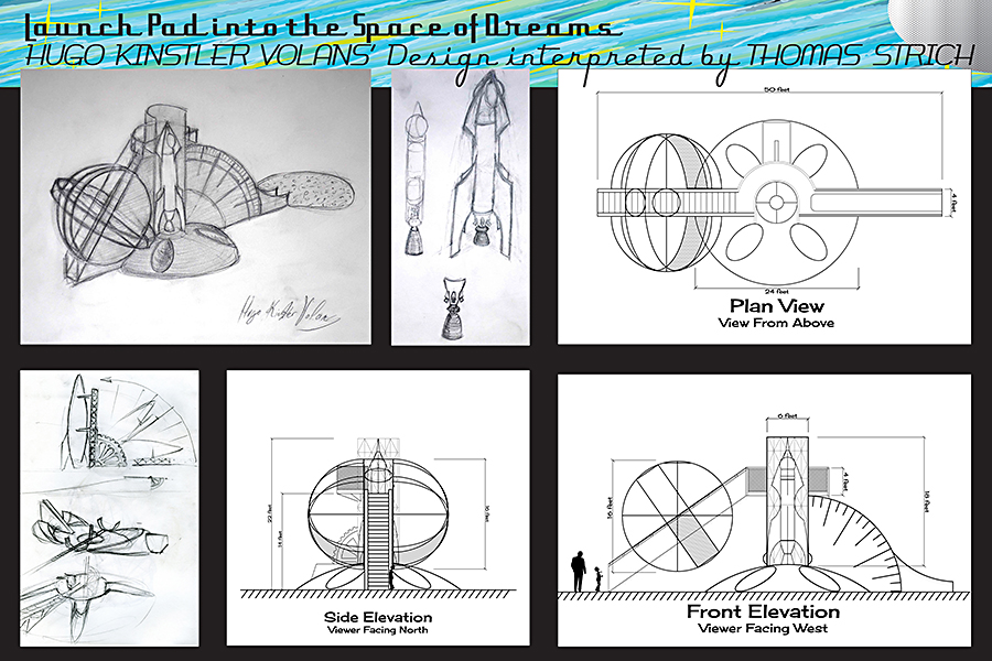 Project Drawings showing plans to recreate the speculative launch site of Hugo Kinstler Volans